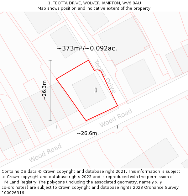 1, TEOTTA DRIVE, WOLVERHAMPTON, WV6 8AU: Plot and title map