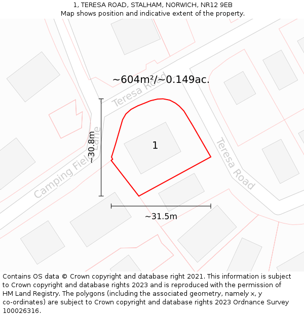 1, TERESA ROAD, STALHAM, NORWICH, NR12 9EB: Plot and title map