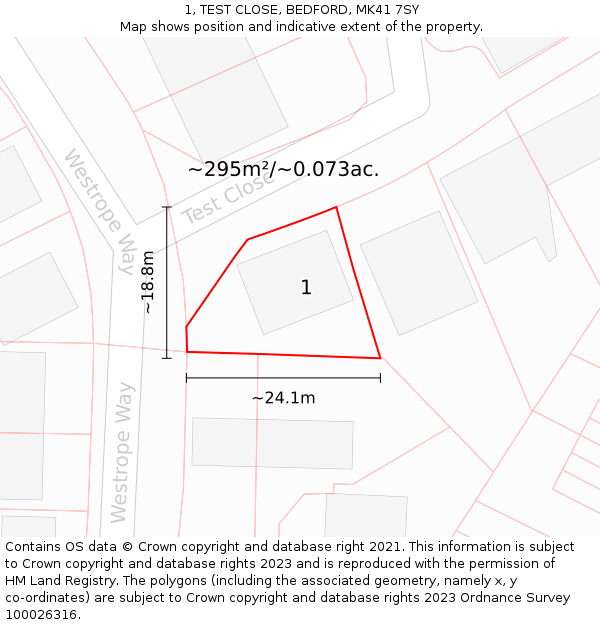 1, TEST CLOSE, BEDFORD, MK41 7SY: Plot and title map