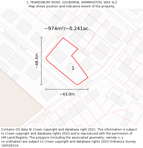1, TEWKESBURY ROAD, GOLBORNE, WARRINGTON, WA3 3LZ: Plot and title map