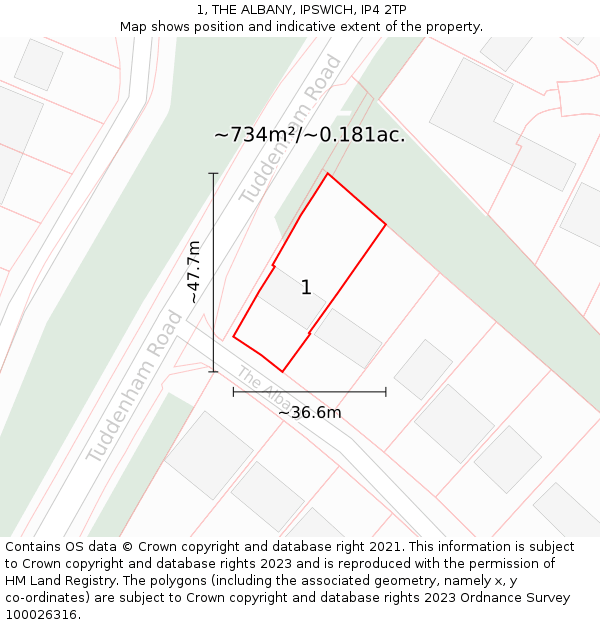 1, THE ALBANY, IPSWICH, IP4 2TP: Plot and title map