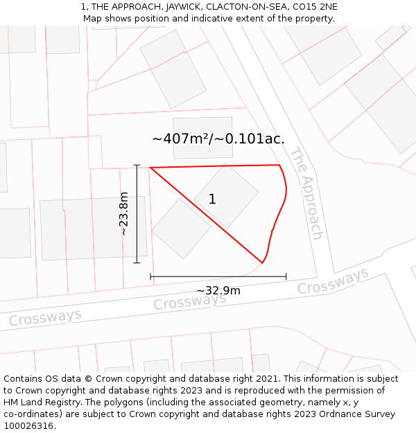 1, THE APPROACH, JAYWICK, CLACTON-ON-SEA, CO15 2NE: Plot and title map