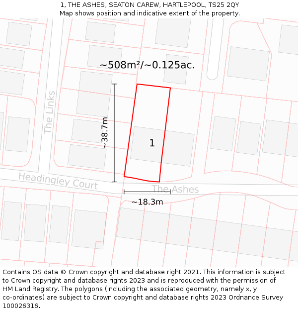 1, THE ASHES, SEATON CAREW, HARTLEPOOL, TS25 2QY: Plot and title map