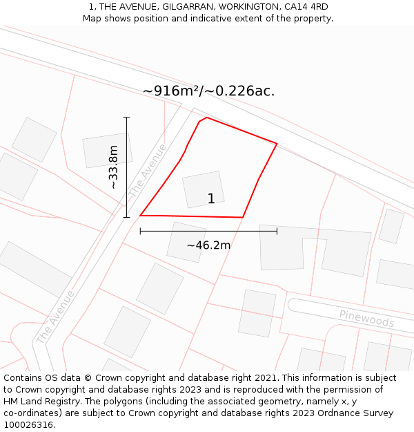 1, THE AVENUE, GILGARRAN, WORKINGTON, CA14 4RD: Plot and title map