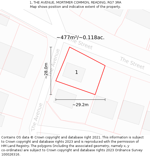 1, THE AVENUE, MORTIMER COMMON, READING, RG7 3RA: Plot and title map