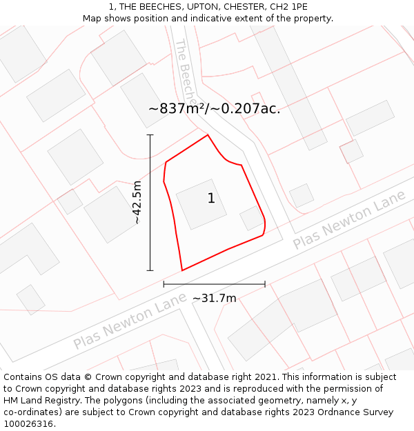 1, THE BEECHES, UPTON, CHESTER, CH2 1PE: Plot and title map