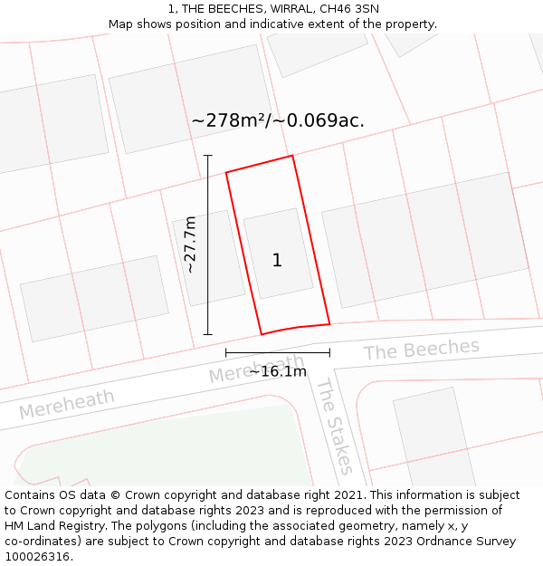 1, THE BEECHES, WIRRAL, CH46 3SN: Plot and title map