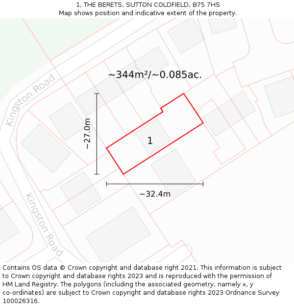 1, THE BERETS, SUTTON COLDFIELD, B75 7HS: Plot and title map