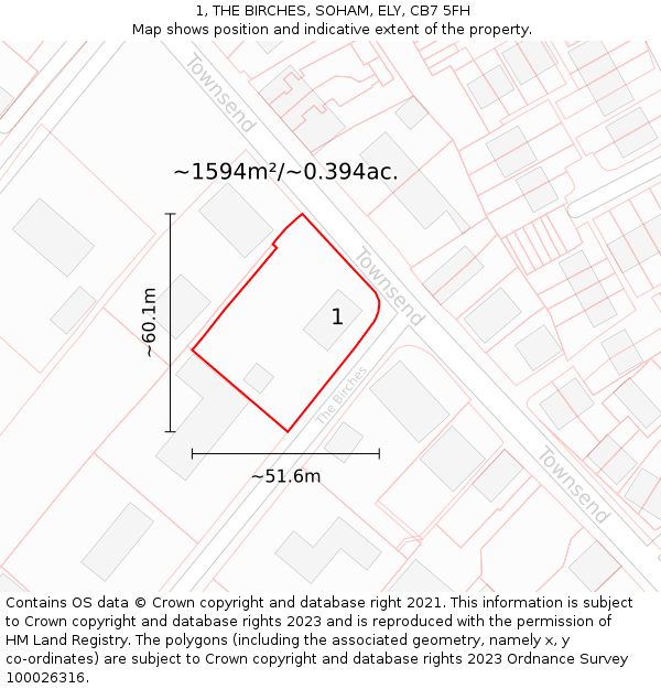 1, THE BIRCHES, SOHAM, ELY, CB7 5FH: Plot and title map
