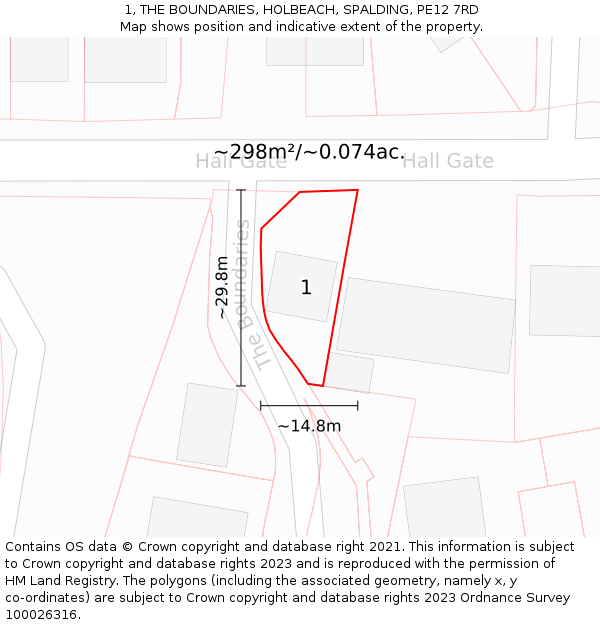 1, THE BOUNDARIES, HOLBEACH, SPALDING, PE12 7RD: Plot and title map