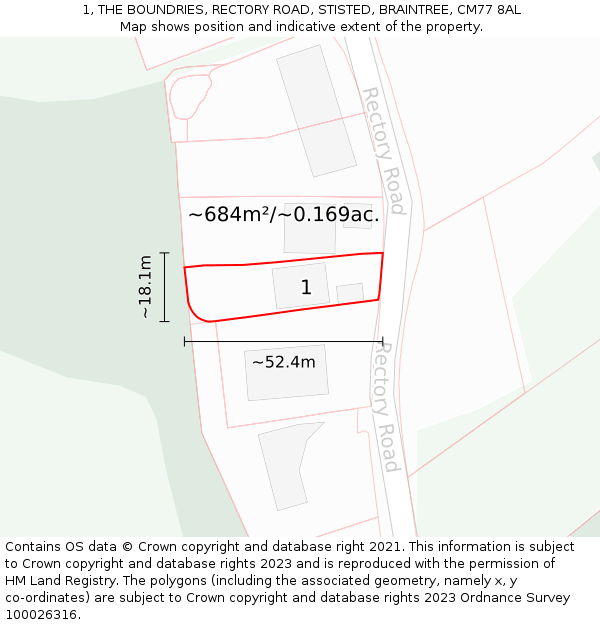 1, THE BOUNDRIES, RECTORY ROAD, STISTED, BRAINTREE, CM77 8AL: Plot and title map