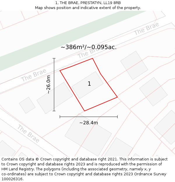 1, THE BRAE, PRESTATYN, LL19 8RB: Plot and title map