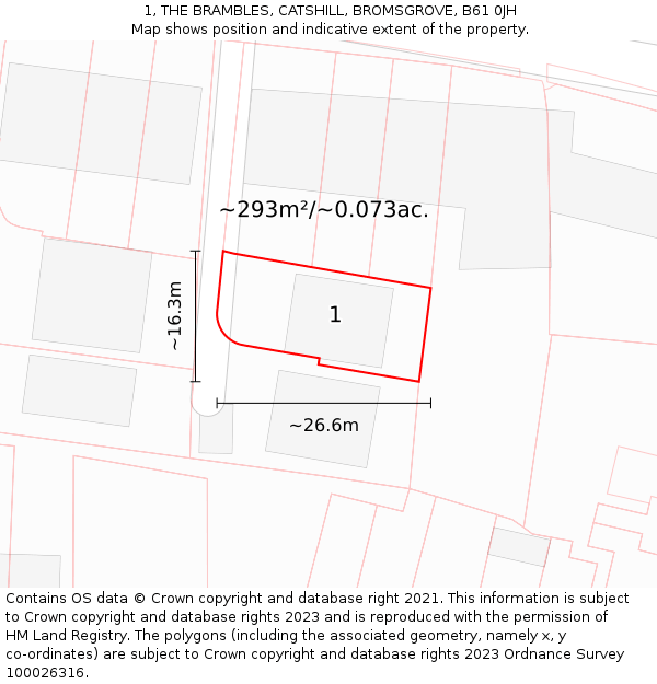 1, THE BRAMBLES, CATSHILL, BROMSGROVE, B61 0JH: Plot and title map