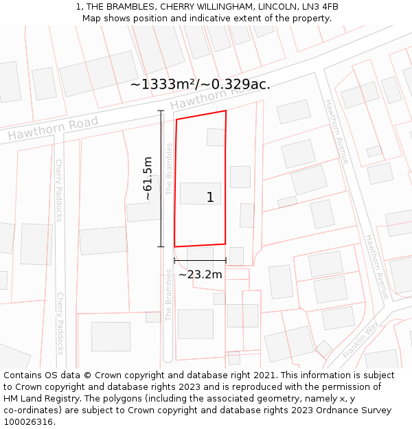 1, THE BRAMBLES, CHERRY WILLINGHAM, LINCOLN, LN3 4FB: Plot and title map