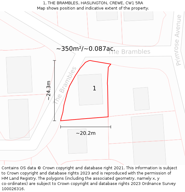 1, THE BRAMBLES, HASLINGTON, CREWE, CW1 5RA: Plot and title map
