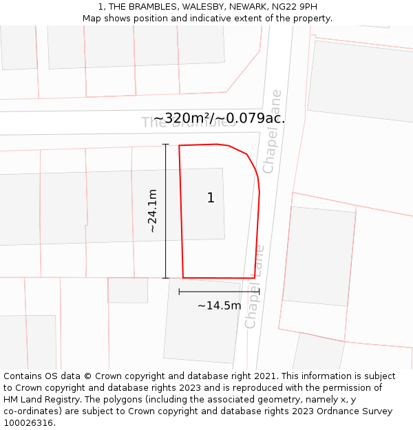 1, THE BRAMBLES, WALESBY, NEWARK, NG22 9PH: Plot and title map