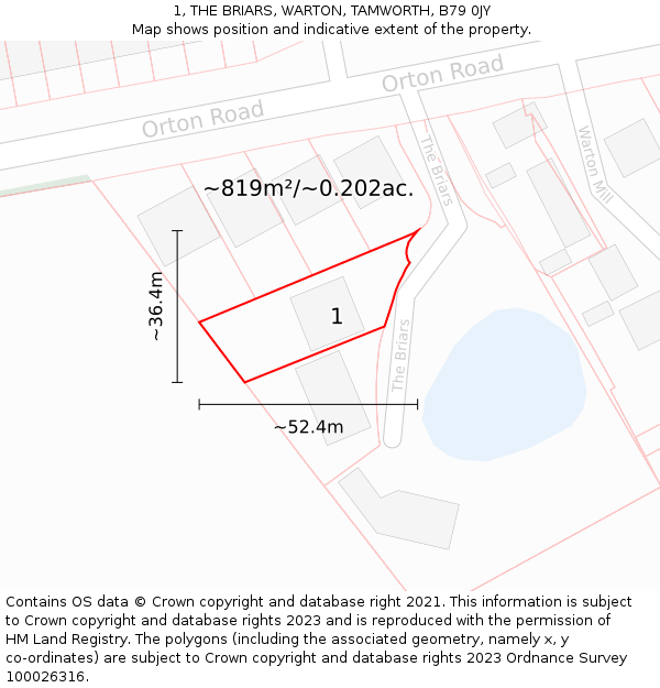 1, THE BRIARS, WARTON, TAMWORTH, B79 0JY: Plot and title map