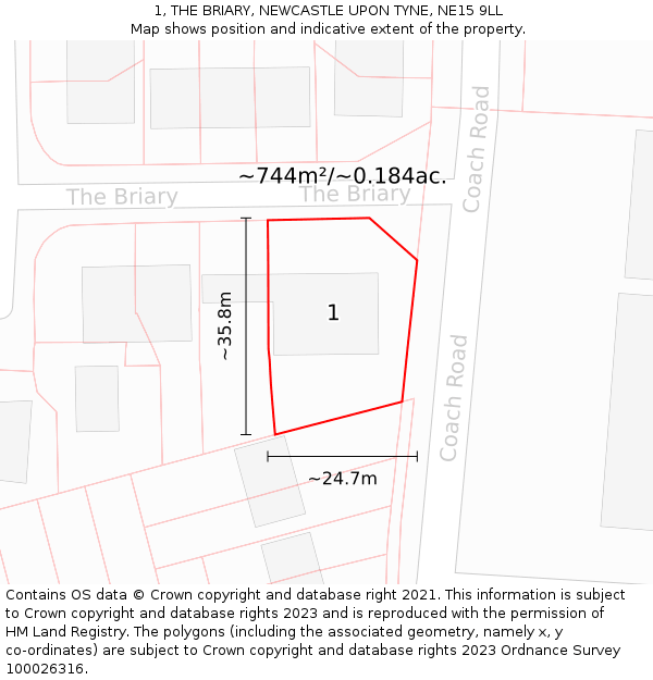 1, THE BRIARY, NEWCASTLE UPON TYNE, NE15 9LL: Plot and title map