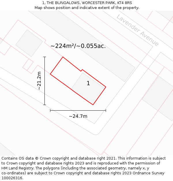 1, THE BUNGALOWS, WORCESTER PARK, KT4 8RS: Plot and title map