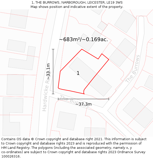 1, THE BURROWS, NARBOROUGH, LEICESTER, LE19 3WS: Plot and title map