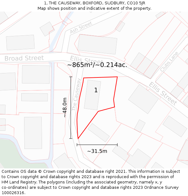 1, THE CAUSEWAY, BOXFORD, SUDBURY, CO10 5JR: Plot and title map