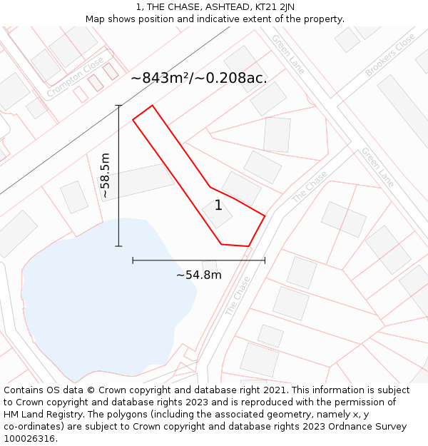 1, THE CHASE, ASHTEAD, KT21 2JN: Plot and title map