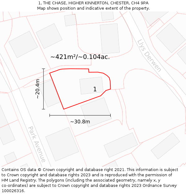 1, THE CHASE, HIGHER KINNERTON, CHESTER, CH4 9PA: Plot and title map