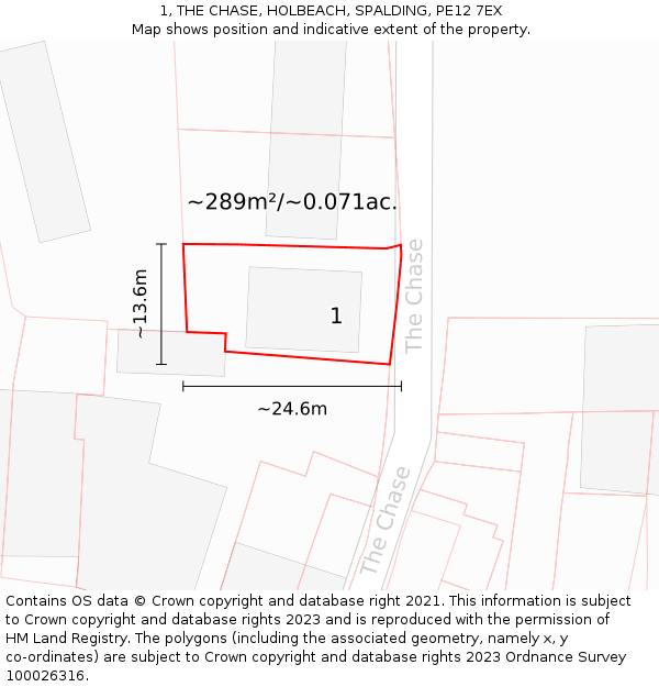 1, THE CHASE, HOLBEACH, SPALDING, PE12 7EX: Plot and title map