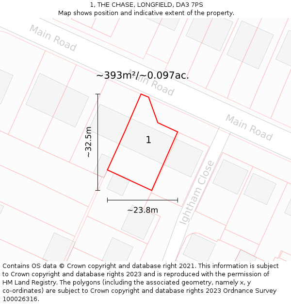 1, THE CHASE, LONGFIELD, DA3 7PS: Plot and title map