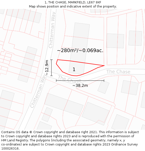 1, THE CHASE, MARKFIELD, LE67 9XF: Plot and title map