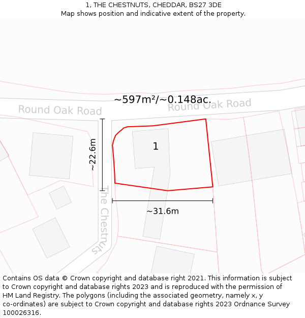 1, THE CHESTNUTS, CHEDDAR, BS27 3DE: Plot and title map