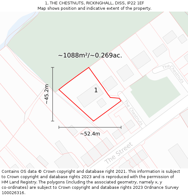 1, THE CHESTNUTS, RICKINGHALL, DISS, IP22 1EF: Plot and title map