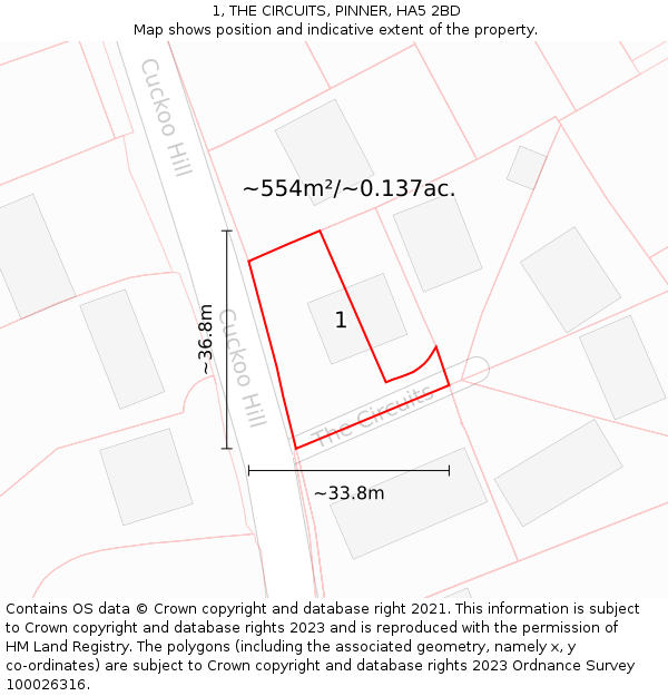 1, THE CIRCUITS, PINNER, HA5 2BD: Plot and title map