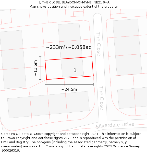 1, THE CLOSE, BLAYDON-ON-TYNE, NE21 6HA: Plot and title map