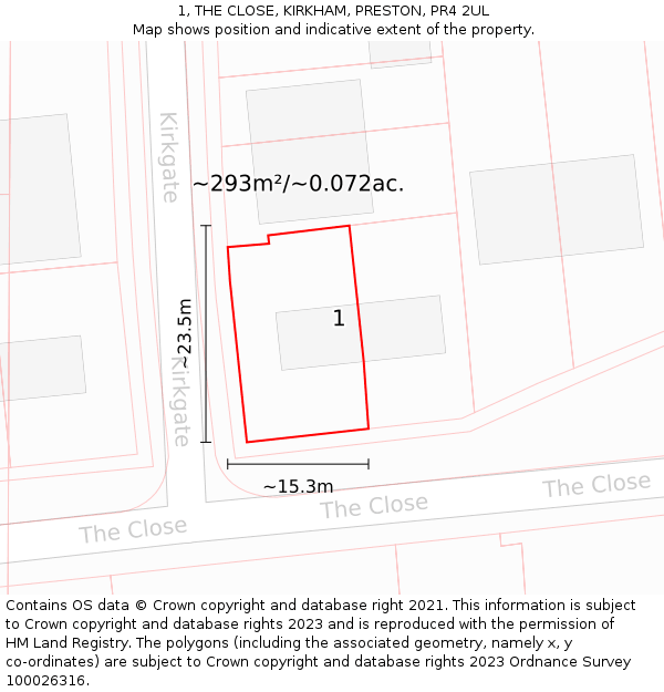 1, THE CLOSE, KIRKHAM, PRESTON, PR4 2UL: Plot and title map