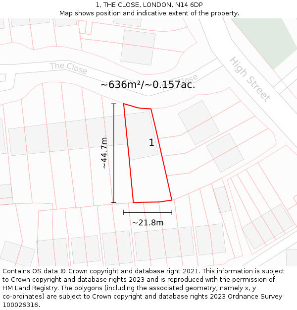1, THE CLOSE, LONDON, N14 6DP: Plot and title map
