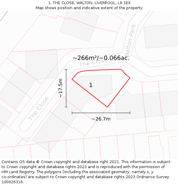 1, THE CLOSE, WALTON, LIVERPOOL, L9 1EX: Plot and title map
