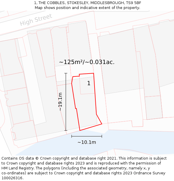 1, THE COBBLES, STOKESLEY, MIDDLESBROUGH, TS9 5BF: Plot and title map