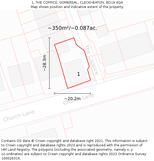 1, THE COPPICE, GOMERSAL, CLECKHEATON, BD19 4QA: Plot and title map