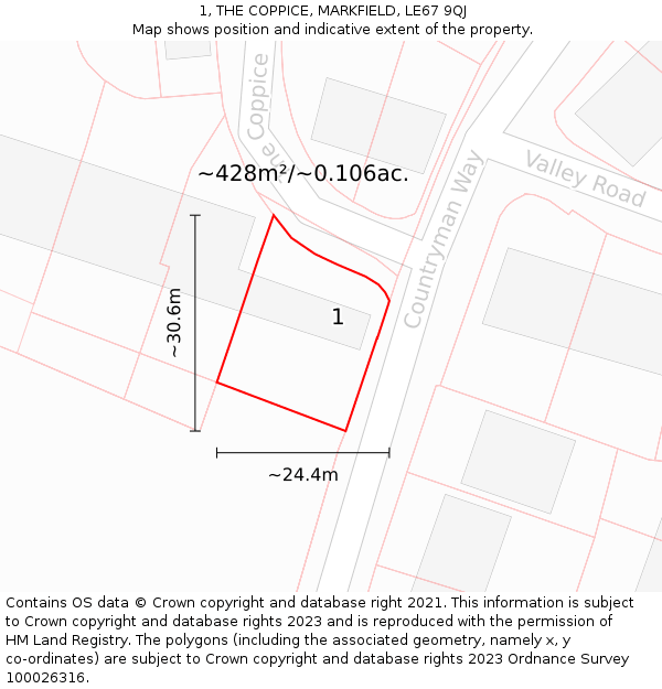 1, THE COPPICE, MARKFIELD, LE67 9QJ: Plot and title map