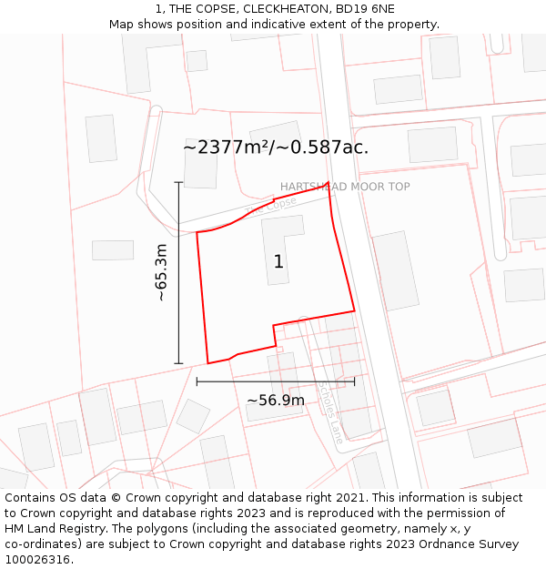 1, THE COPSE, CLECKHEATON, BD19 6NE: Plot and title map