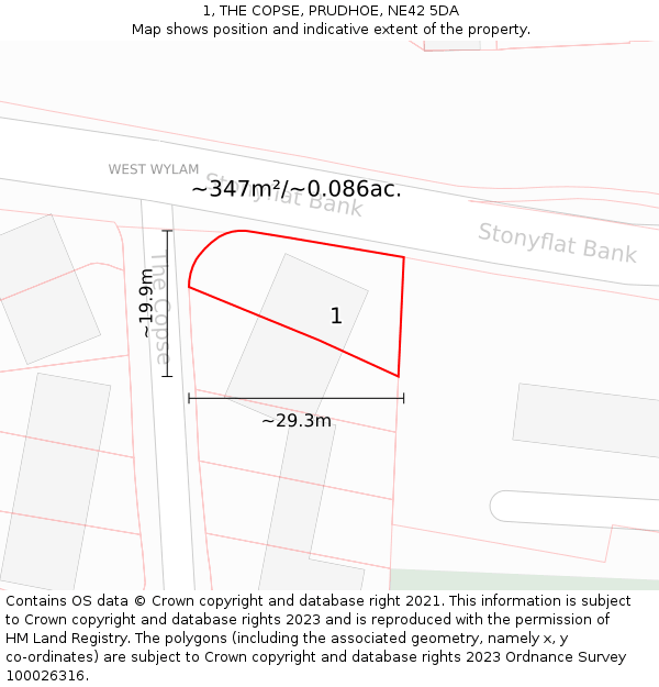 1, THE COPSE, PRUDHOE, NE42 5DA: Plot and title map