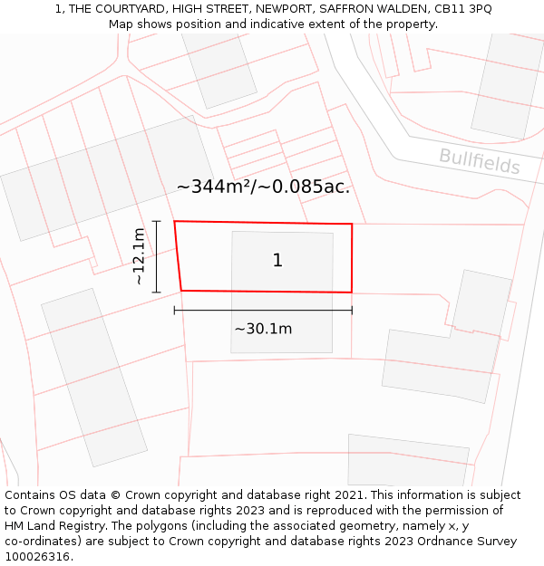 1, THE COURTYARD, HIGH STREET, NEWPORT, SAFFRON WALDEN, CB11 3PQ: Plot and title map