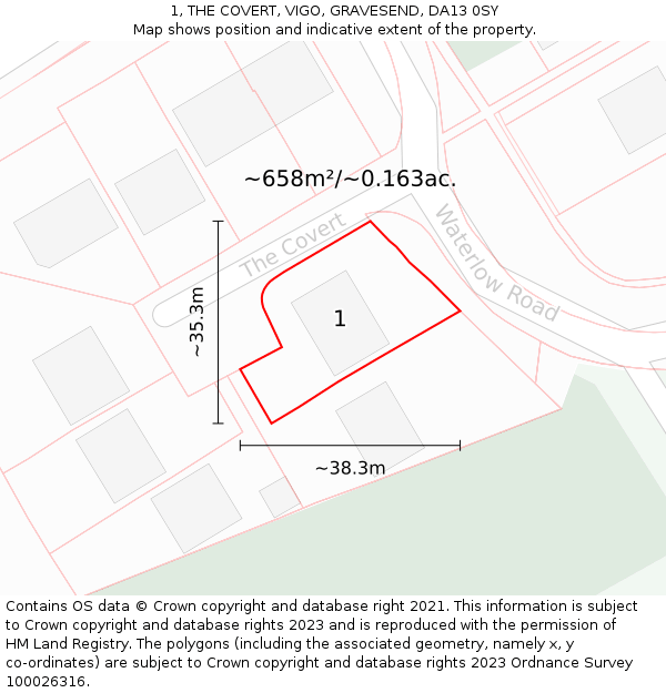 1, THE COVERT, VIGO, GRAVESEND, DA13 0SY: Plot and title map