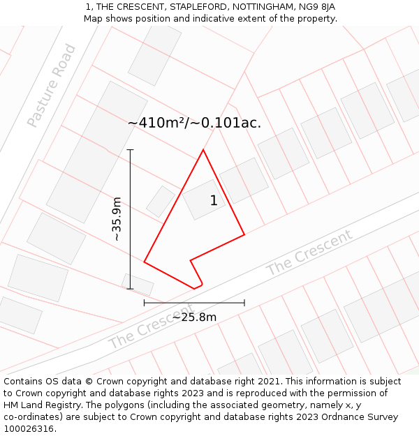 1, THE CRESCENT, STAPLEFORD, NOTTINGHAM, NG9 8JA: Plot and title map