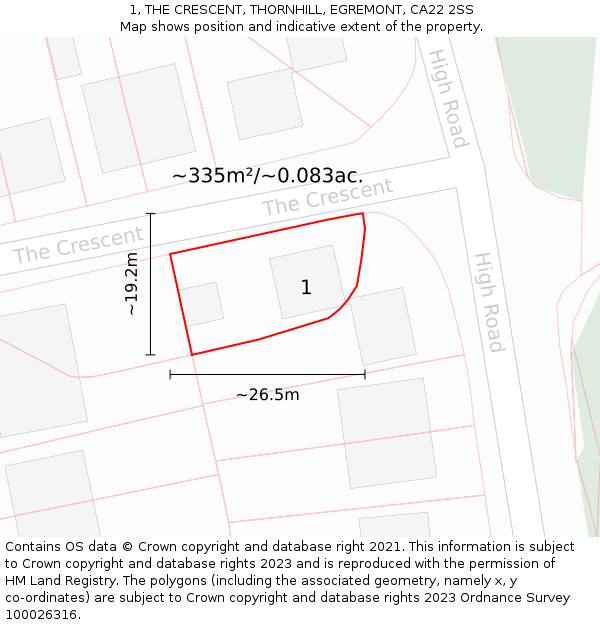 1, THE CRESCENT, THORNHILL, EGREMONT, CA22 2SS: Plot and title map