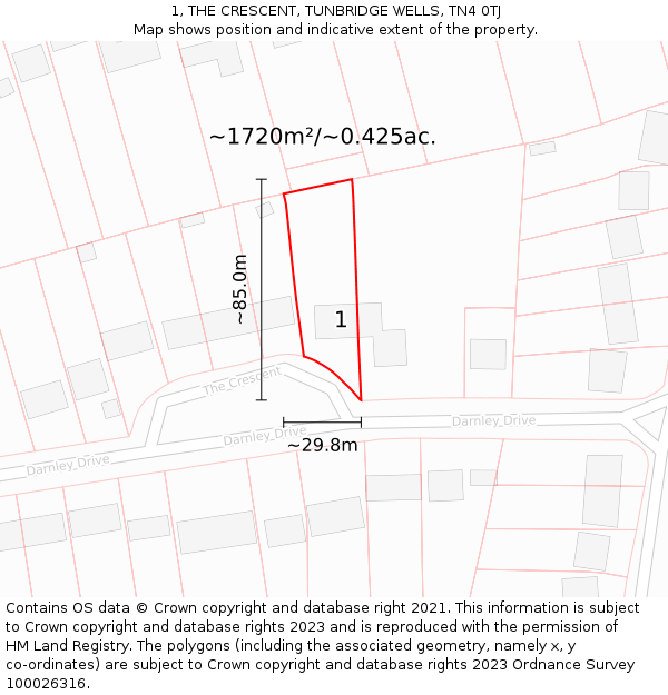 1, THE CRESCENT, TUNBRIDGE WELLS, TN4 0TJ: Plot and title map