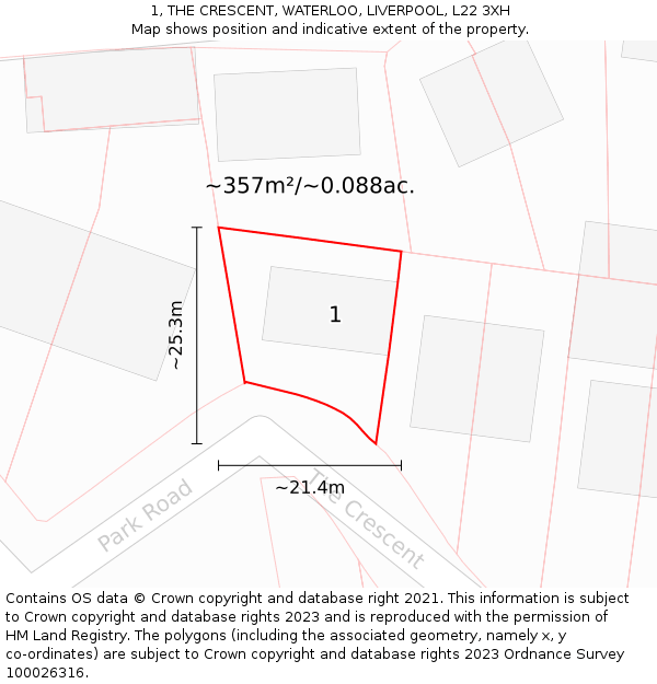 1, THE CRESCENT, WATERLOO, LIVERPOOL, L22 3XH: Plot and title map