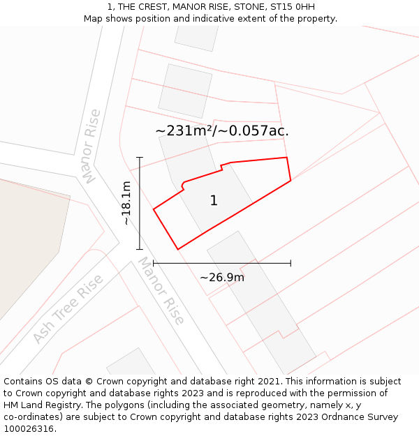 1, THE CREST, MANOR RISE, STONE, ST15 0HH: Plot and title map