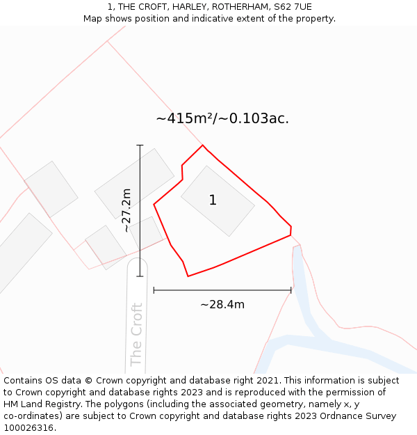 1, THE CROFT, HARLEY, ROTHERHAM, S62 7UE: Plot and title map